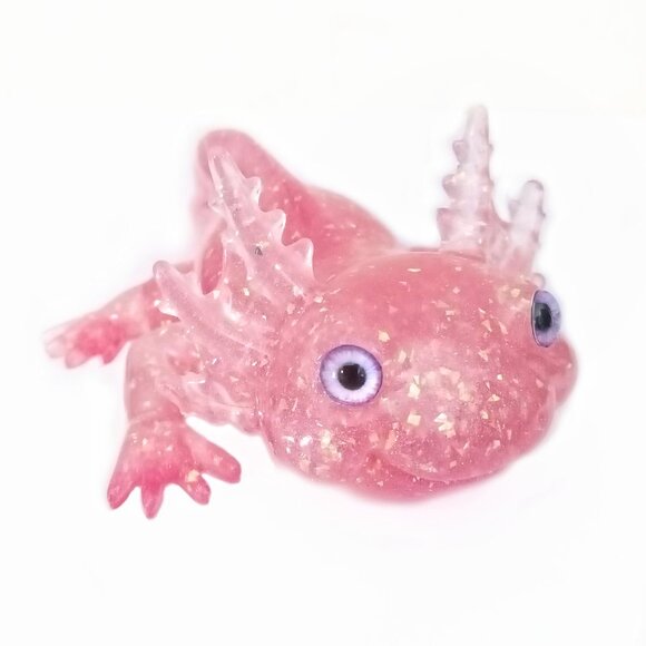 Pink glittery axolotl figurine collectible home decor handmade resin new - Picture 2 of 10